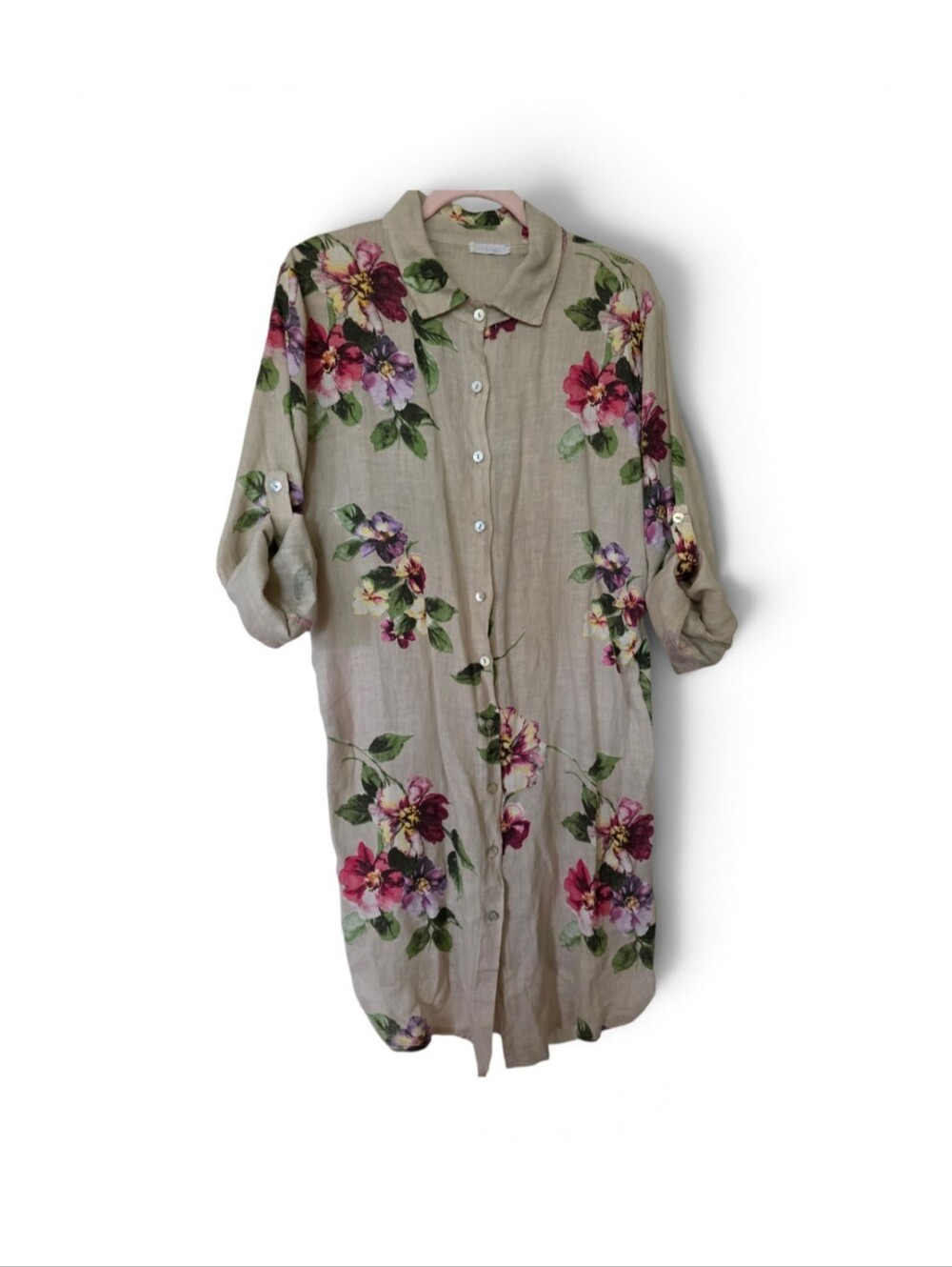 Linen-Look Floral Tunic Shirt Dress OS